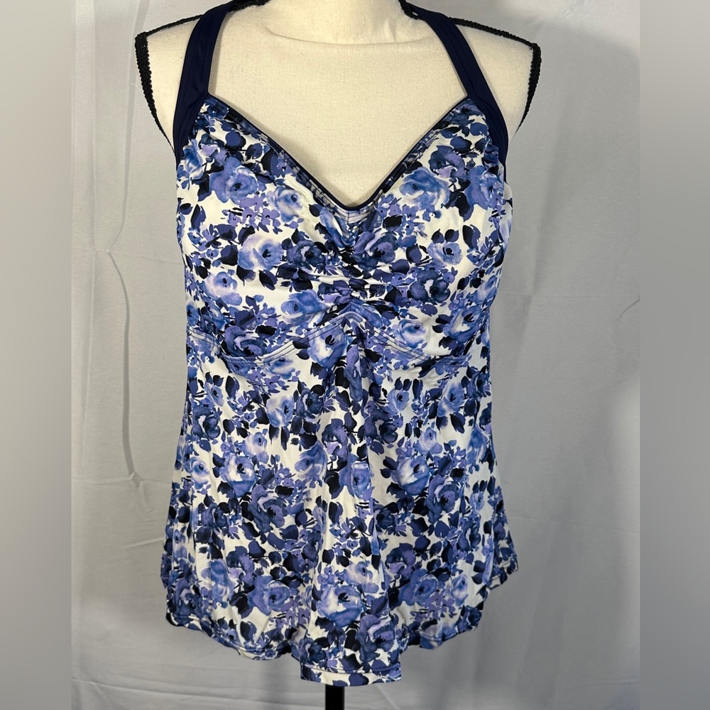 Fit 4 U Navy Blue Floral Tankini‎ Swim Swimsuit Swimwear